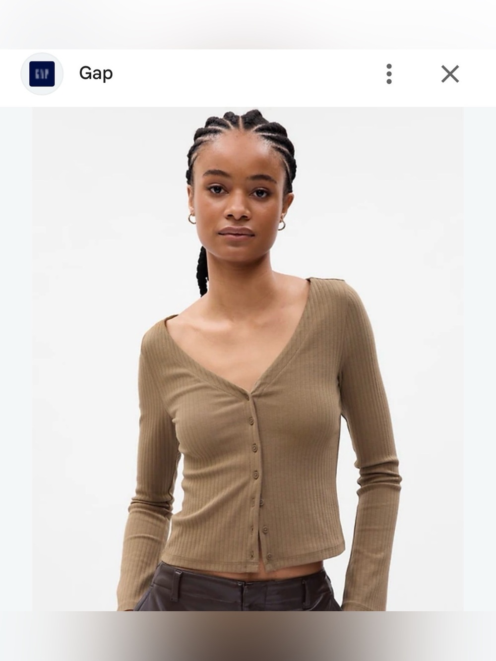 GAP Ribbed Button-Front Long-Sleeve Top in Khaki